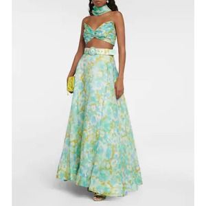 Zimmermann High Tide Ikat Maxi Skirt in Aqua 0P US 2P